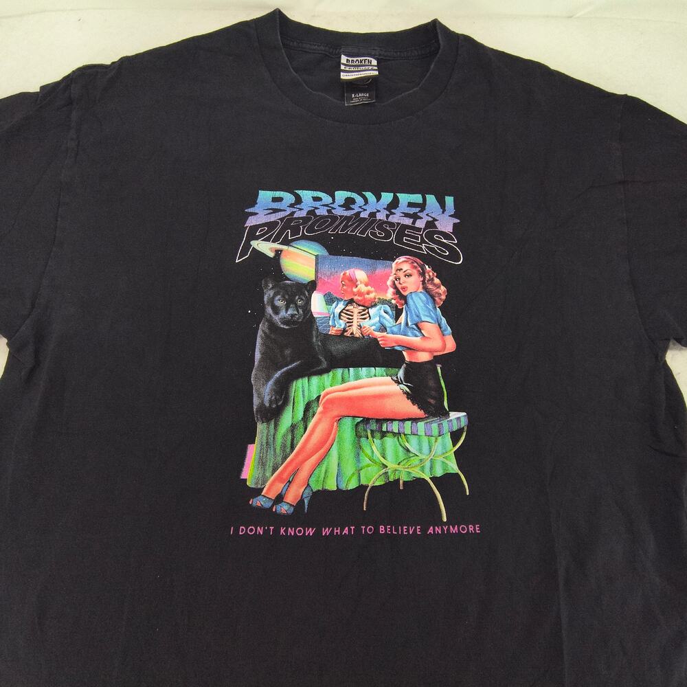Broken Promises Crew Neck Graphic Short Sleeve T Shirt Mens Size XL Black